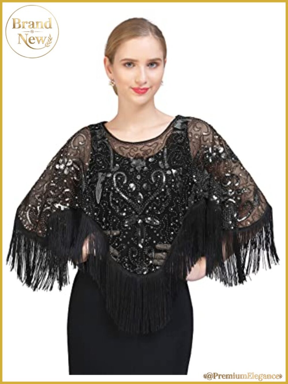 Beaded Sequin Shawl Wrap Fringed Evening Cape Wedding Bridal Cover Up